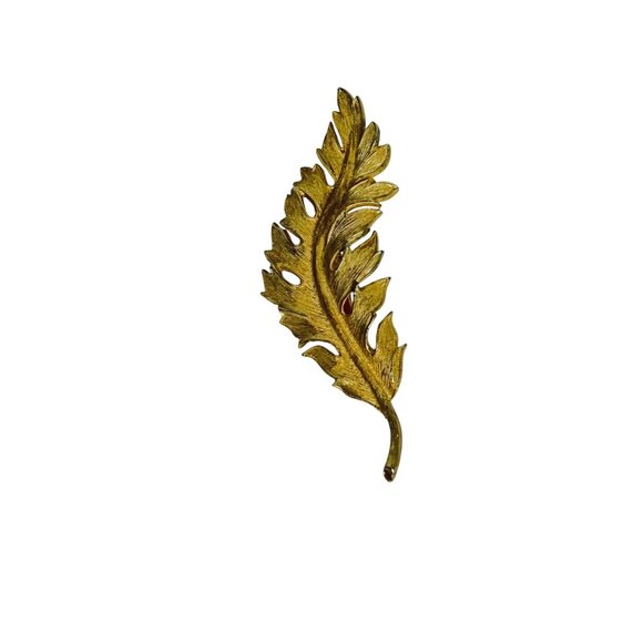 Vintage Coro Matte Finish Textured Gold Tone Leaf Brooch Dated 1961 (6088) - Picture 2 of 7